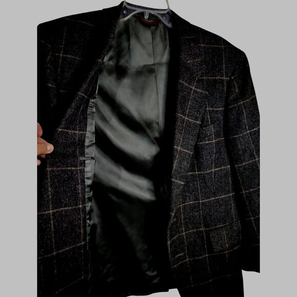 M545)Hart Schaffner Marx Two Button Brown Plaid Camel Hair Blazer 42R - Picture 10 of 10